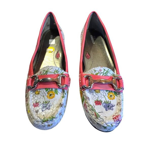 Ros Hommerson Floral Leather Loafers With Silver Buckle Accent Size 8.5 - Picture 2 of 10